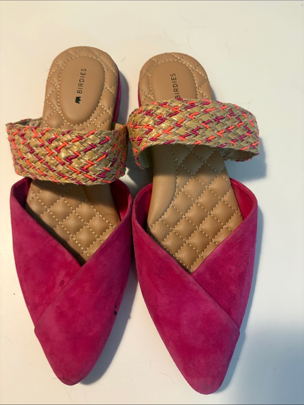 Birdies The Swan Suede Cuff Pink Slip On Flats Women's Size 8 Casual Comfy Shoes